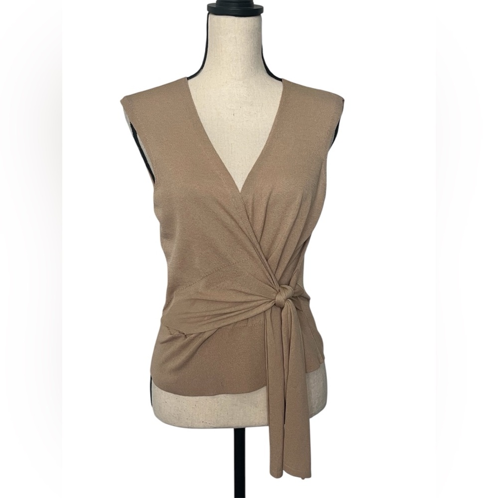 Express Surplus Tie Waist Cap Sleeve Sweater Tank Top - Tan - Medium